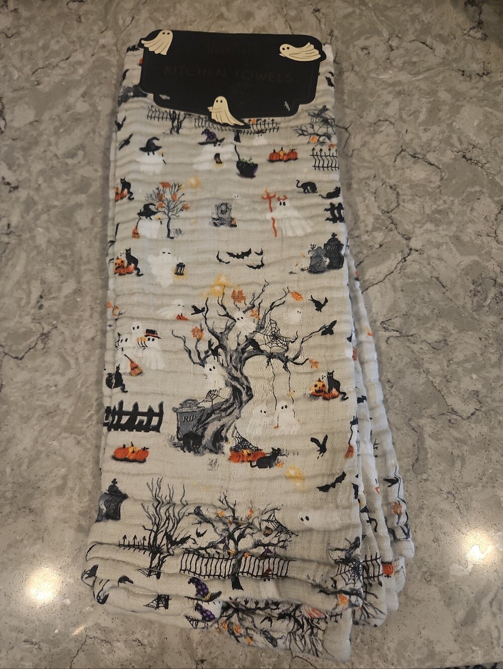 Envogue Ghost Cats Halloween 100% COTTON GAUZE SET OF 2 Towels